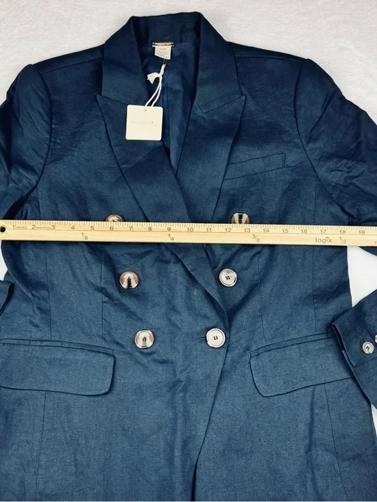 Magaschoni NWT 100% Linen Dark Blue, double-breasted blazer. Women’s size M. - Picture 2 of 8